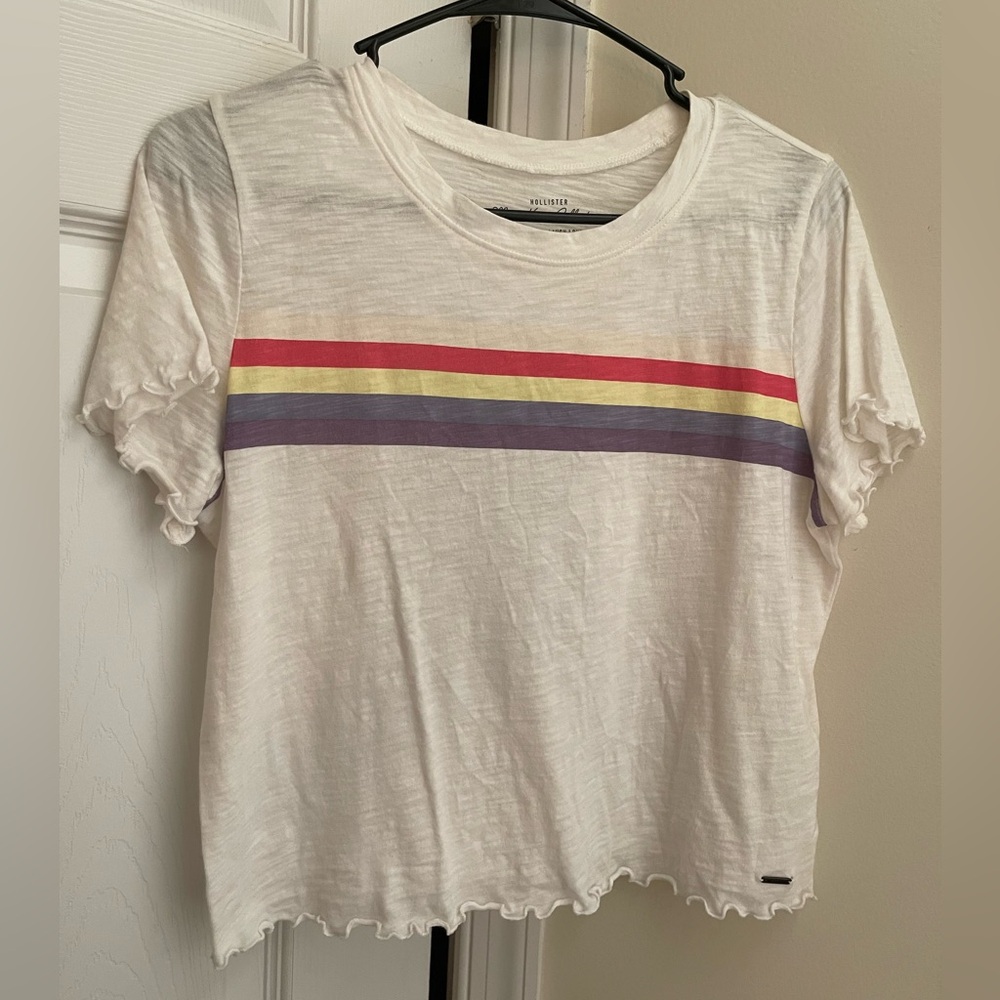 Hollister Crop T-Shirt with Rainbow Stripes